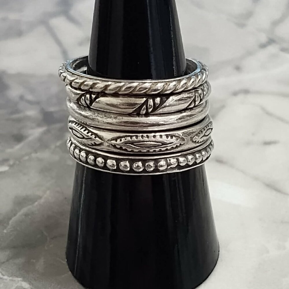 Silpada 5 Stackable Textured Ring Set .925 Sterli… - image 2